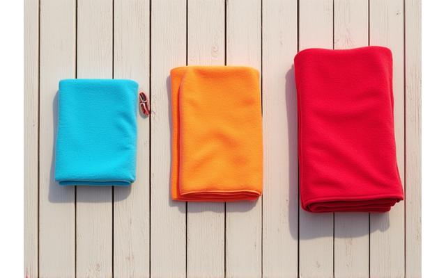 Visual comparison of small travel towel, standard towel, and oversized family towel