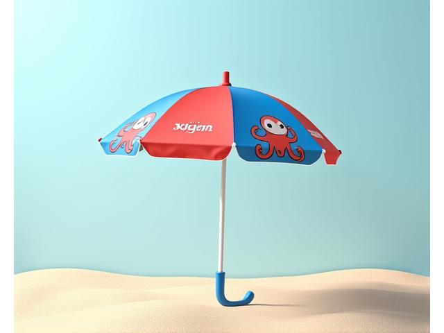 Colorful child-sized beach umbrella with playful octopus design